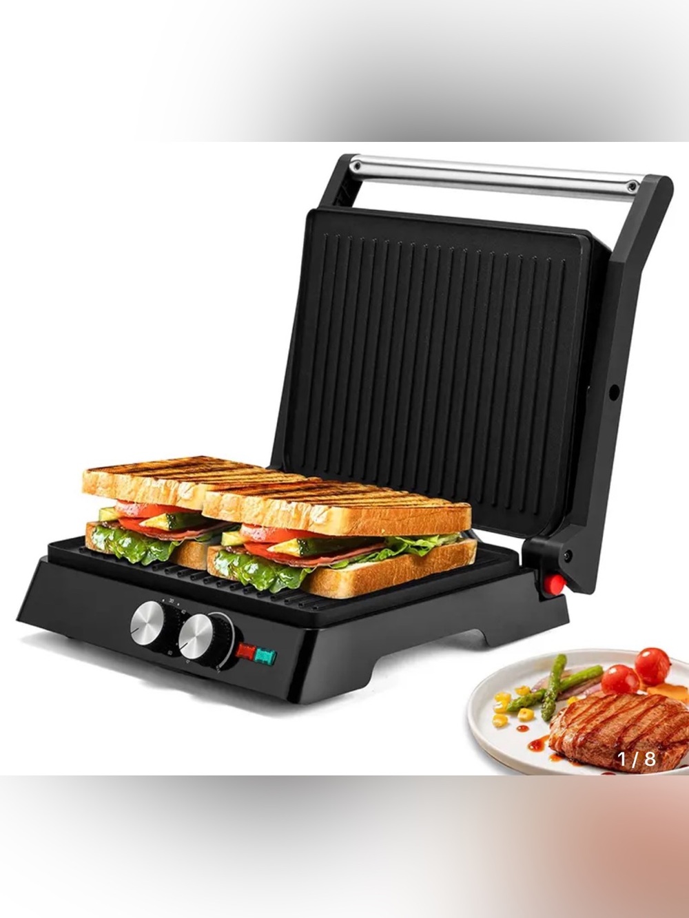 SUSTEAS Indoor Electric Grill - Panini Grill with NonStick Cooking Plate